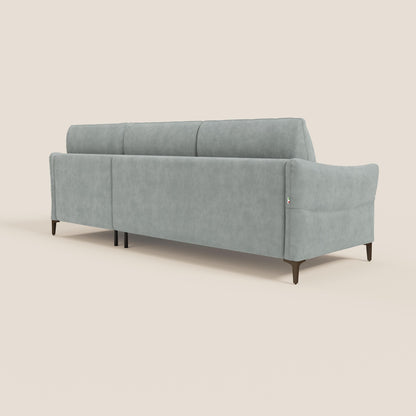 Dalia divano letto angolare con materasso alto 18 cm piedini alti e penisola contenitore in tessuto smacchiabile T17 verde acqua