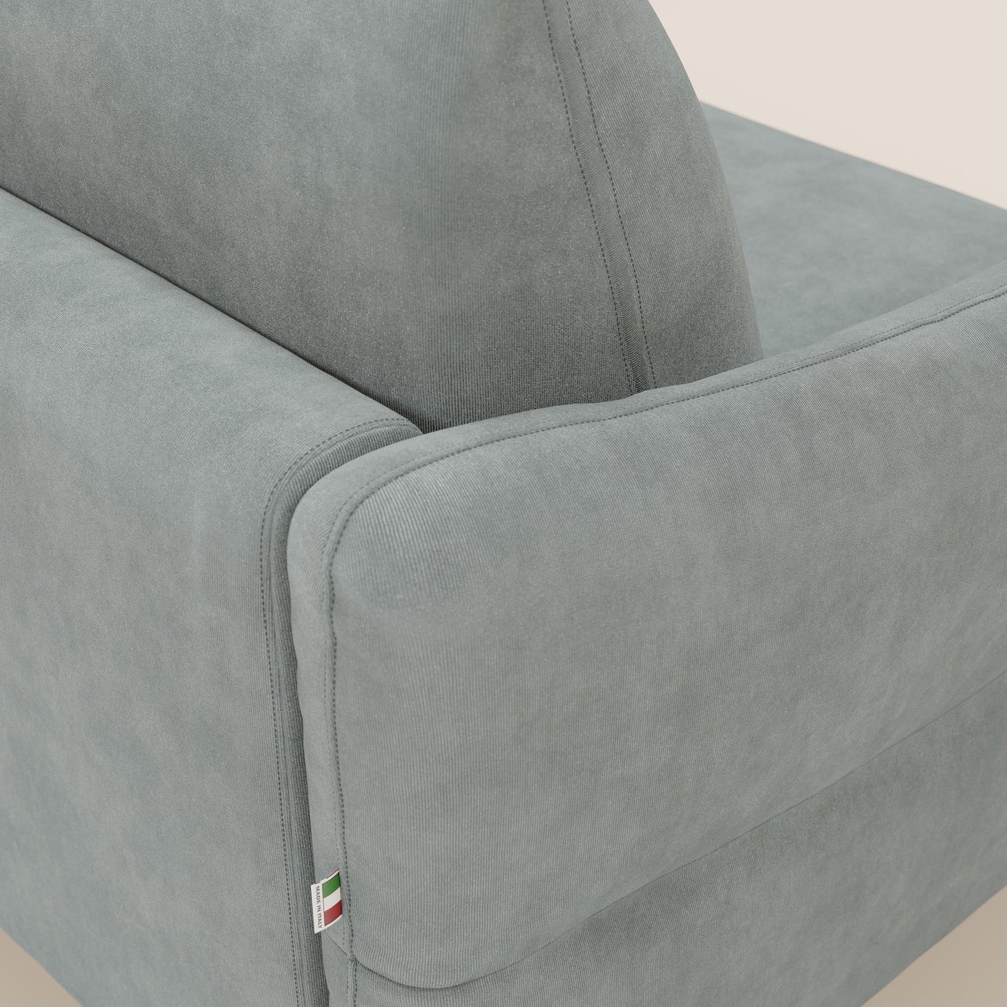 Dalia divano letto angolare con materasso alto 18 cm piedini alti e penisola contenitore in tessuto smacchiabile T17 verde acqua