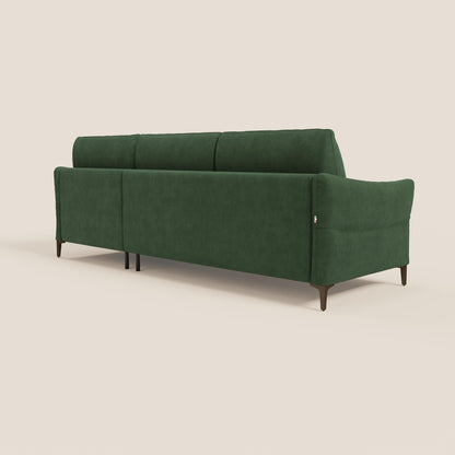 Dalia divano letto angolare con materasso alto 18 cm piedini alti e penisola contenitore in tessuto smacchiabile T17 verde