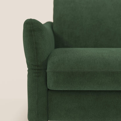 Dalia divano letto angolare con materasso alto 18 cm piedini alti e penisola contenitore in tessuto smacchiabile T17 verde