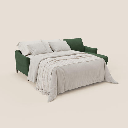 Dalia divano letto angolare con materasso alto 18 cm piedini alti e penisola contenitore in tessuto smacchiabile T17 verde
