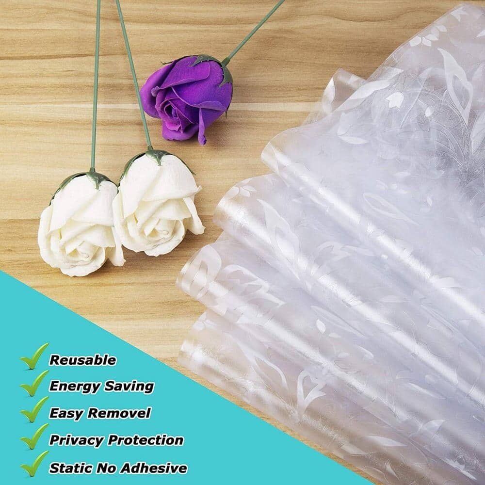 DCP No Glue Self Static Removable Frosted Glass Privacy Window Film,Tulip