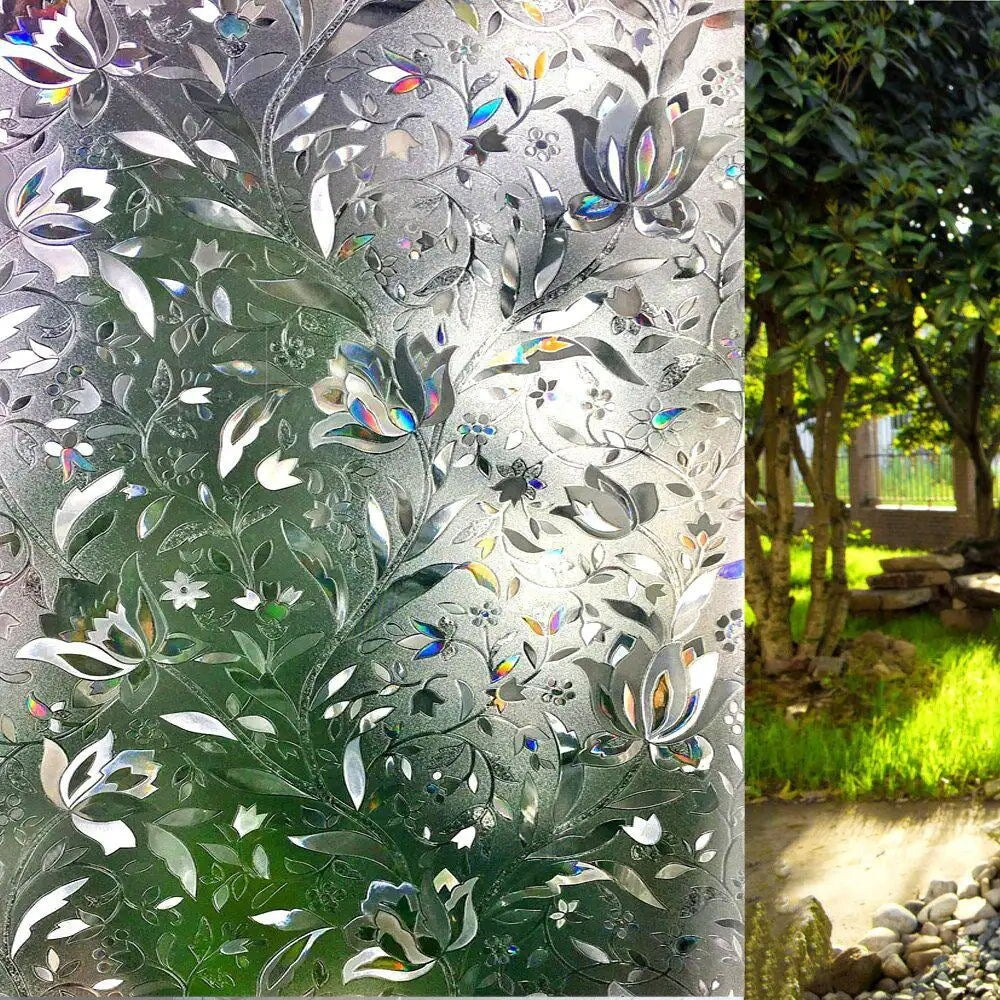 DCP No Glue Self Static Removable Frosted Glass Privacy Window Film,Tulip