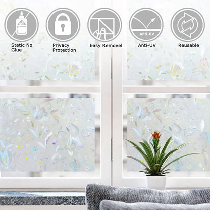 DCP No Glue Self Static Removable Frosted Glass Privacy Window Film,Tulip