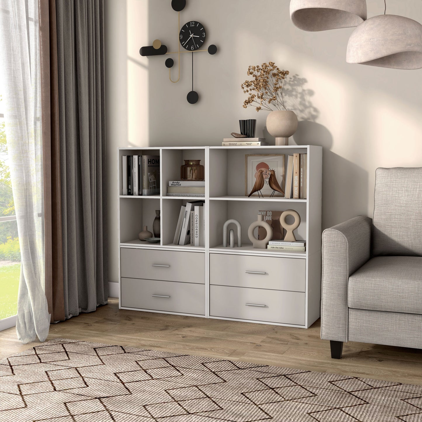 DH BASIC Modern Wood Customizable Stackable Storage Organizer - Cube Shelves, Drawer Cabinet, Bookcase with Doors by Denhour