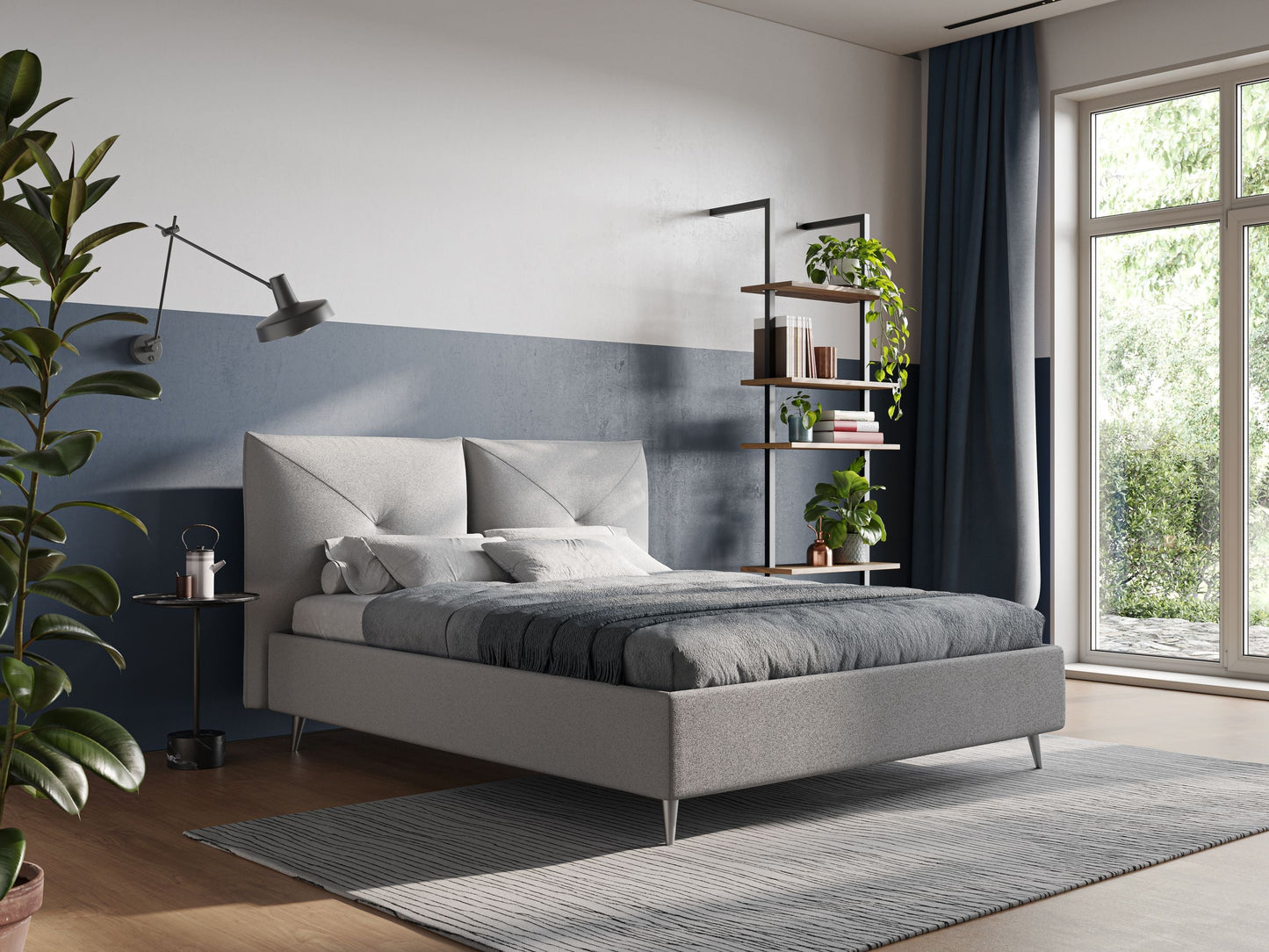 Adone letto imbottito contenitore a doppia pannellatura in bouclet impermeabile T07 grigio 