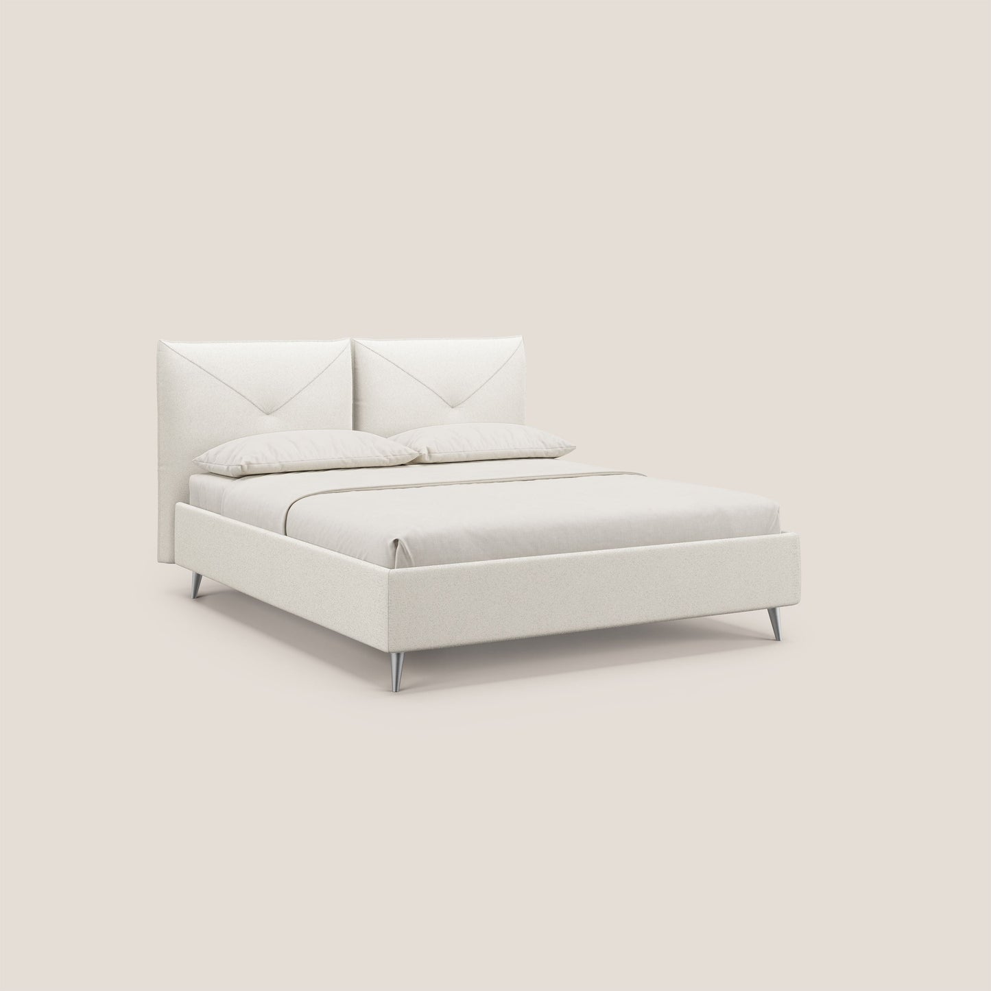 Adone letto imbottito contenitore a doppia pannellatura in bouclet impermeabile T07 bianco 