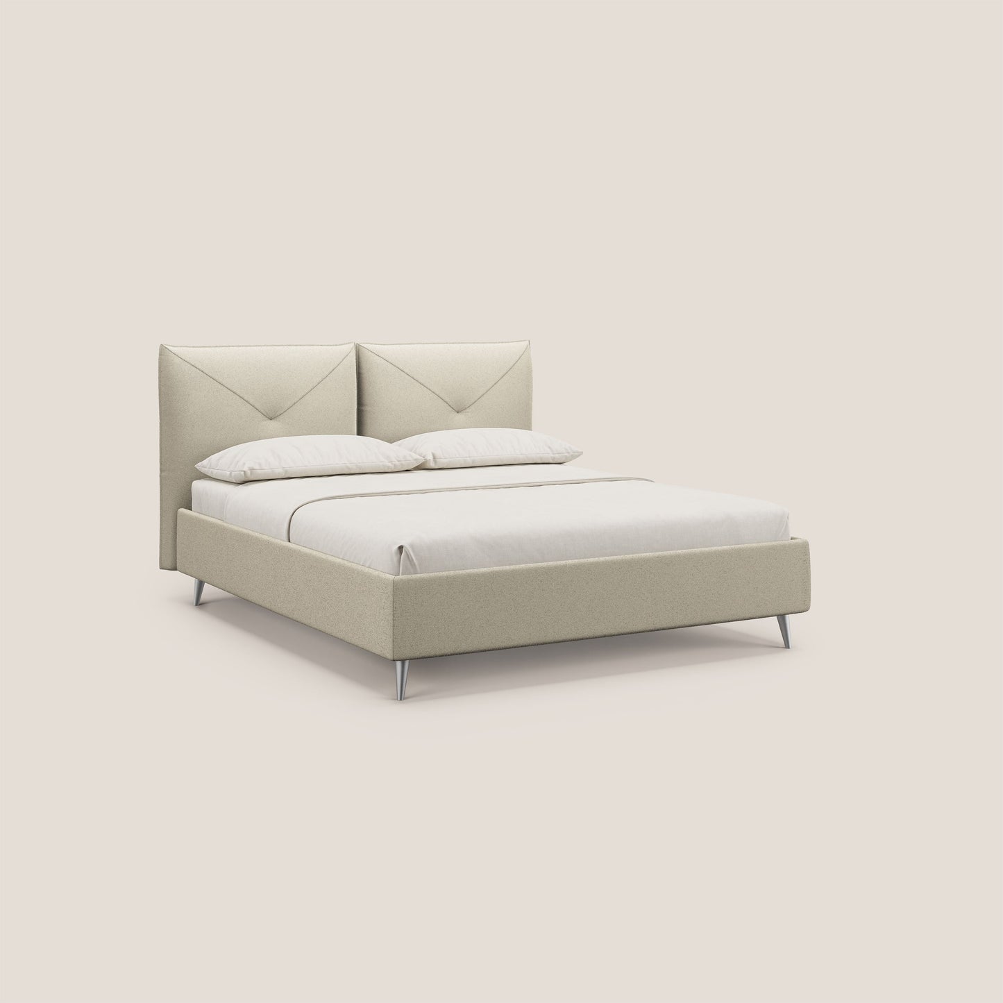 Adone letto imbottito contenitore a doppia pannellatura in bouclet impermeabile T07 beige 