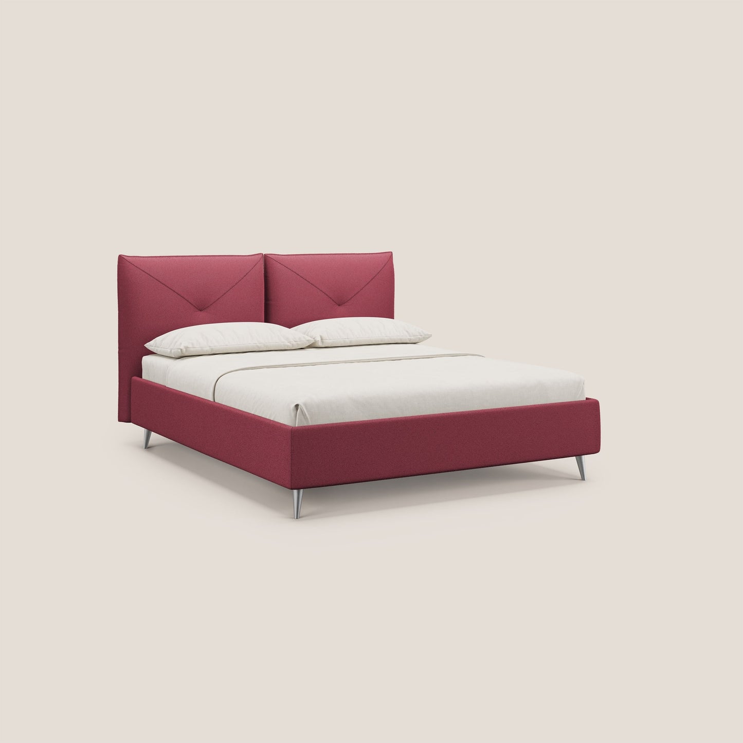 Adone letto imbottito contenitore a doppia pannellatura in bouclet impermeabile T07 rosso 