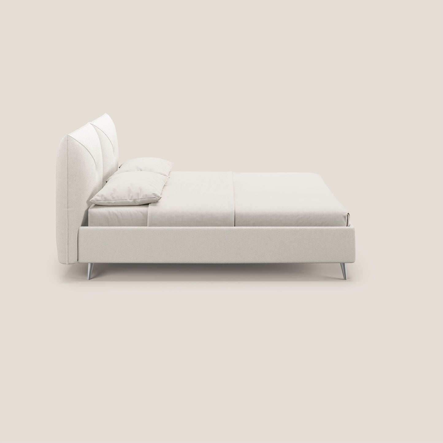 Adone letto imbottito contenitore a doppia pannellatura in bouclet impermeabile T07 bianco 