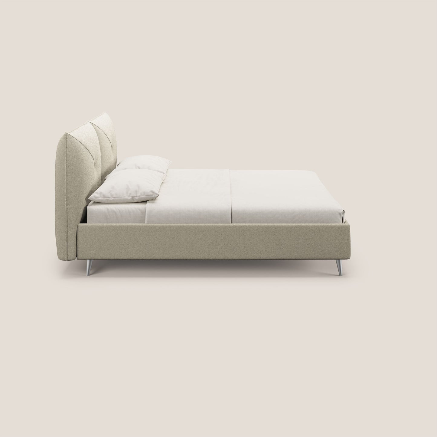 Adone letto imbottito contenitore a doppia pannellatura in bouclet impermeabile T07 beige 