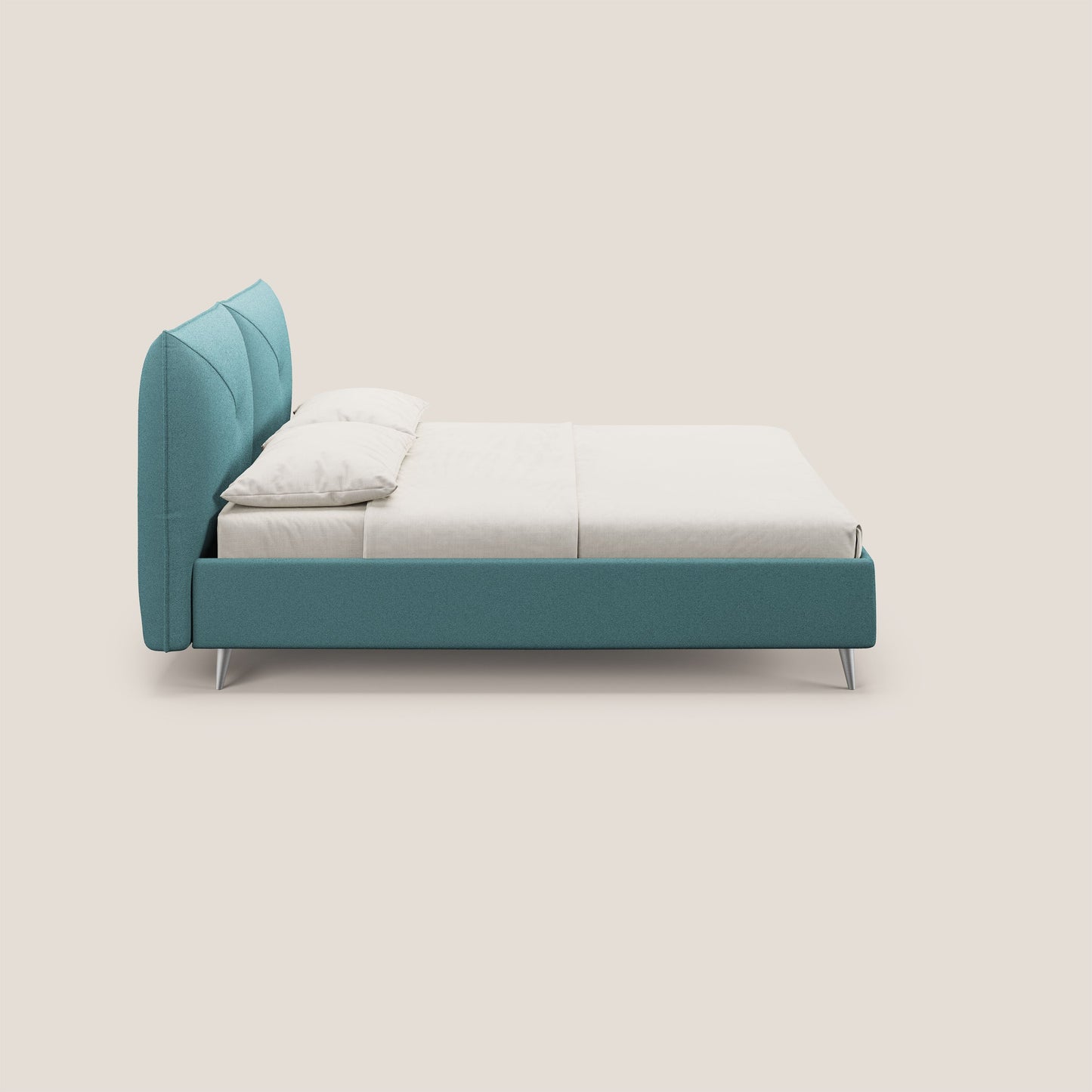 Adone letto imbottito contenitore a doppia pannellatura in bouclet impermeabile T07 azzurro 
