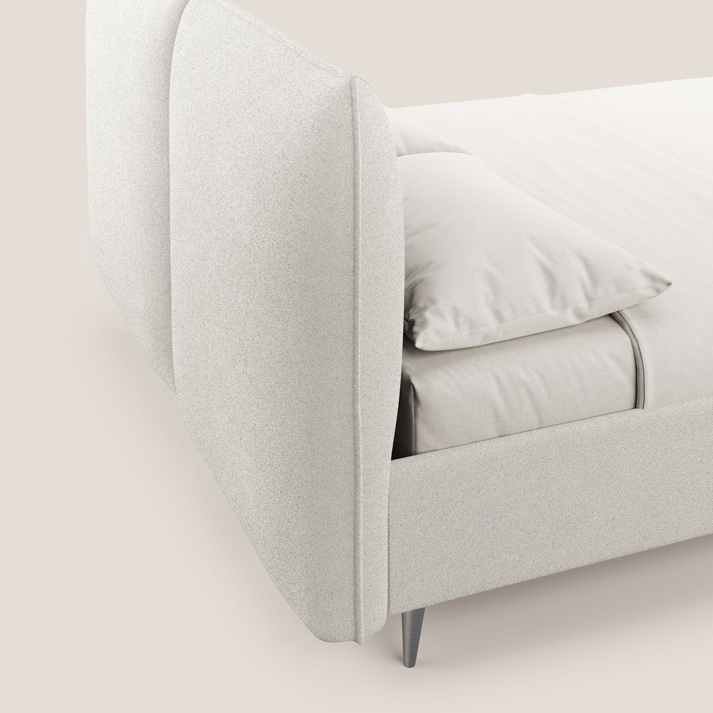 Adone letto imbottito contenitore a doppia pannellatura in bouclet impermeabile T07 bianco 