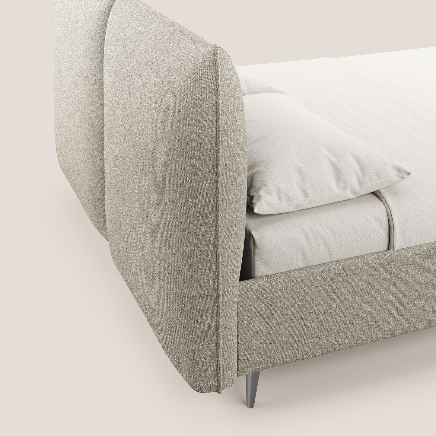 Adone letto imbottito contenitore a doppia pannellatura in bouclet impermeabile T07 beige 