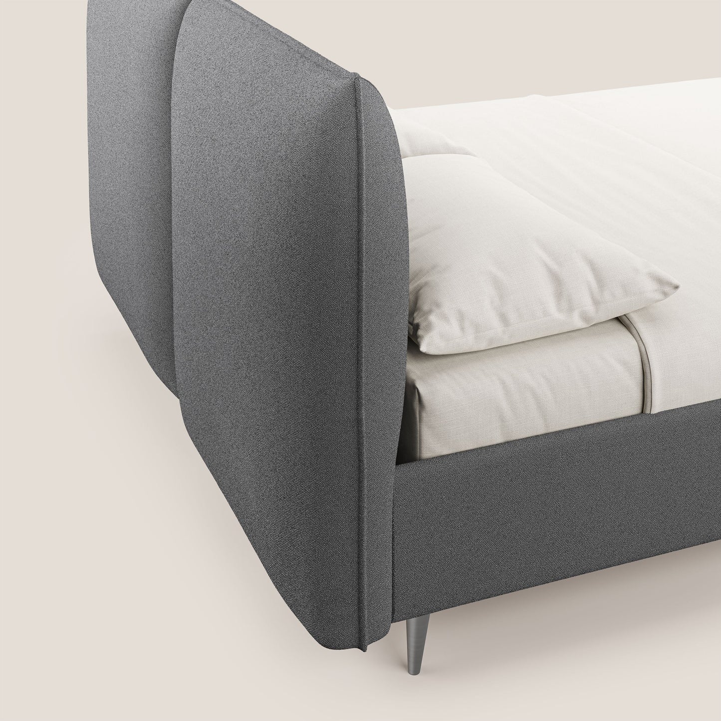 Adone letto imbottito contenitore a doppia pannellatura in bouclet impermeabile T07 antracite 