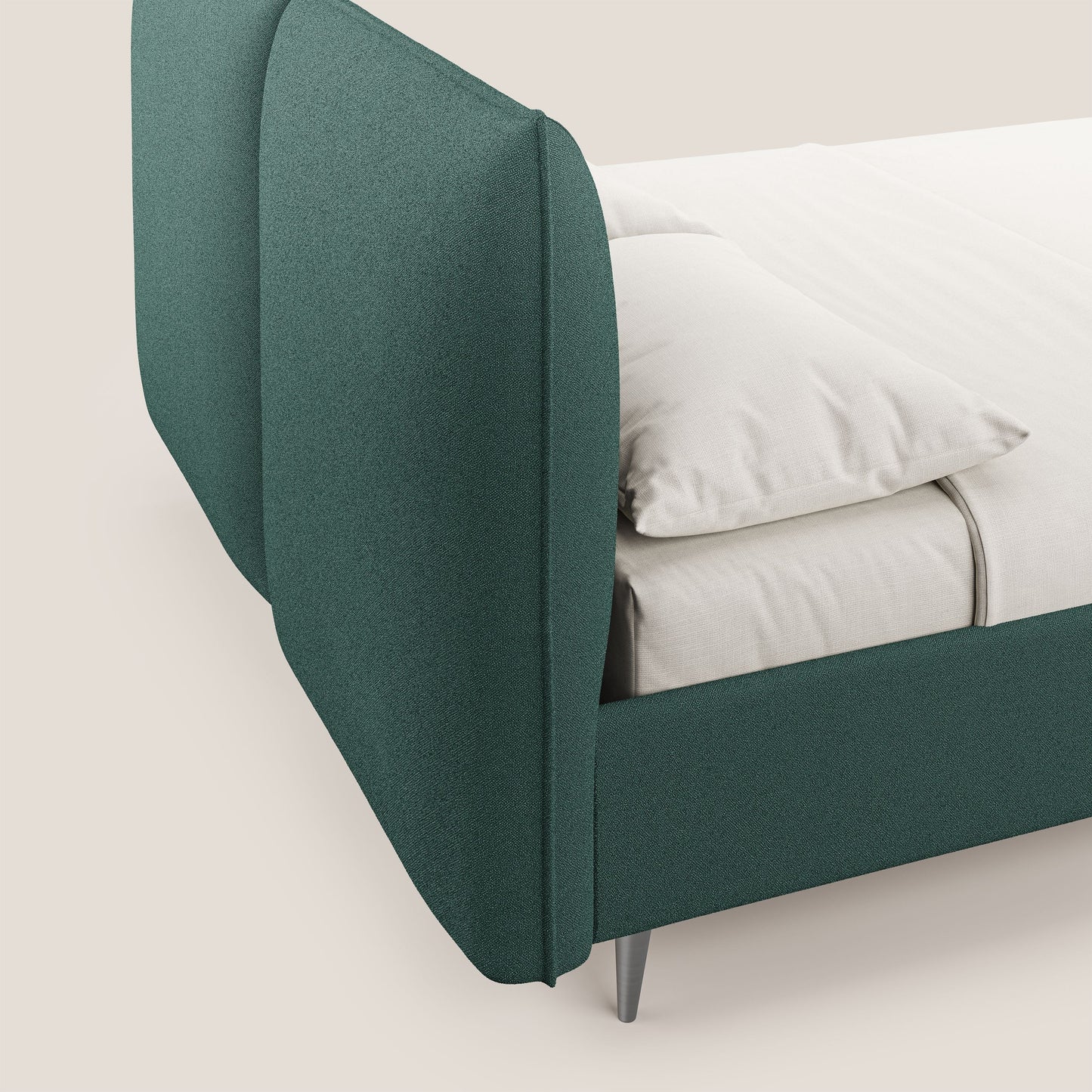 Adone letto imbottito contenitore a doppia pannellatura in bouclet impermeabile T07 verde 