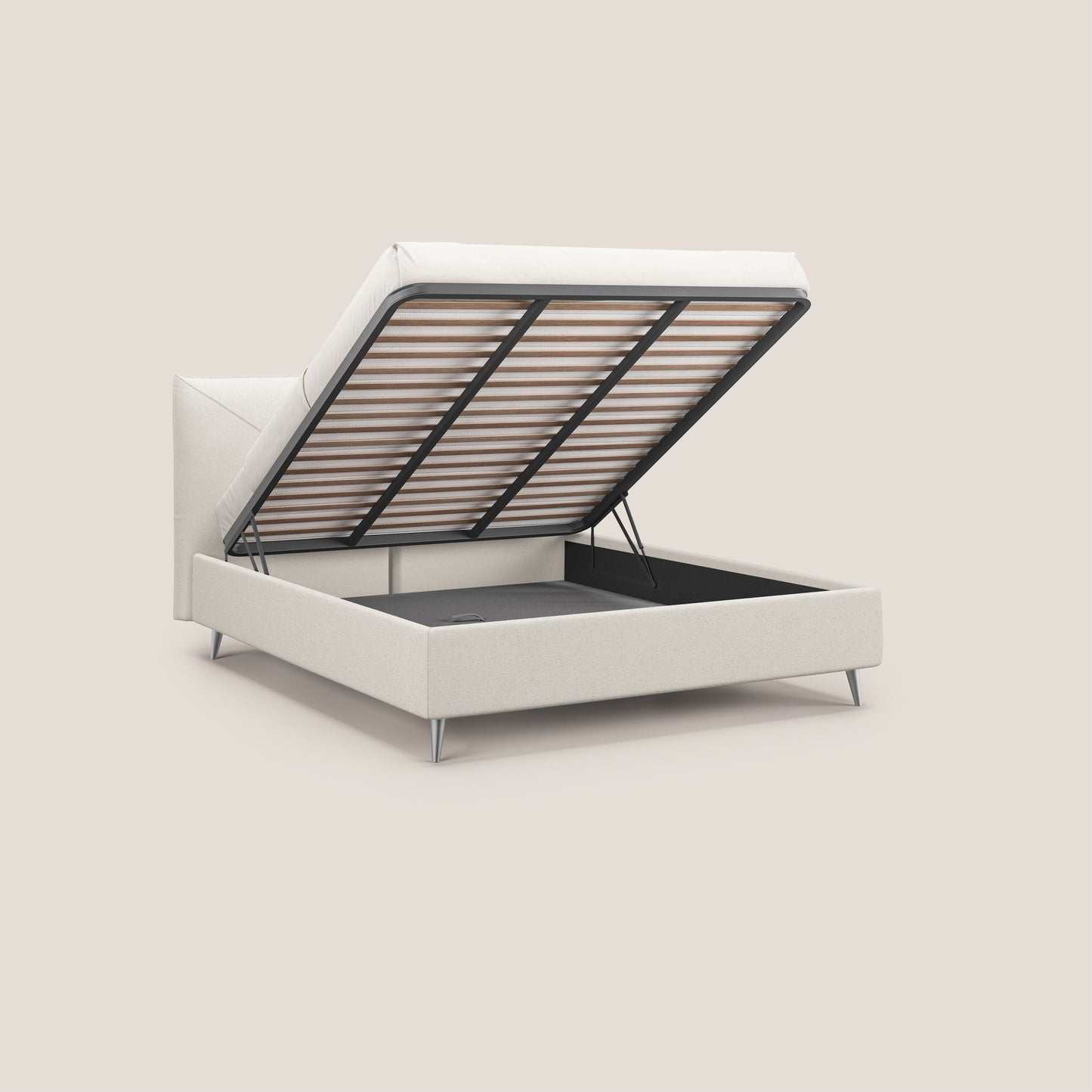 Adone letto imbottito contenitore a doppia pannellatura in bouclet impermeabile T07 bianco 