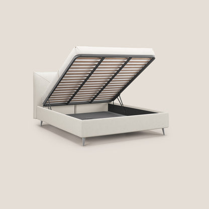 Adone letto imbottito contenitore a doppia pannellatura in bouclet impermeabile T07 bianco 