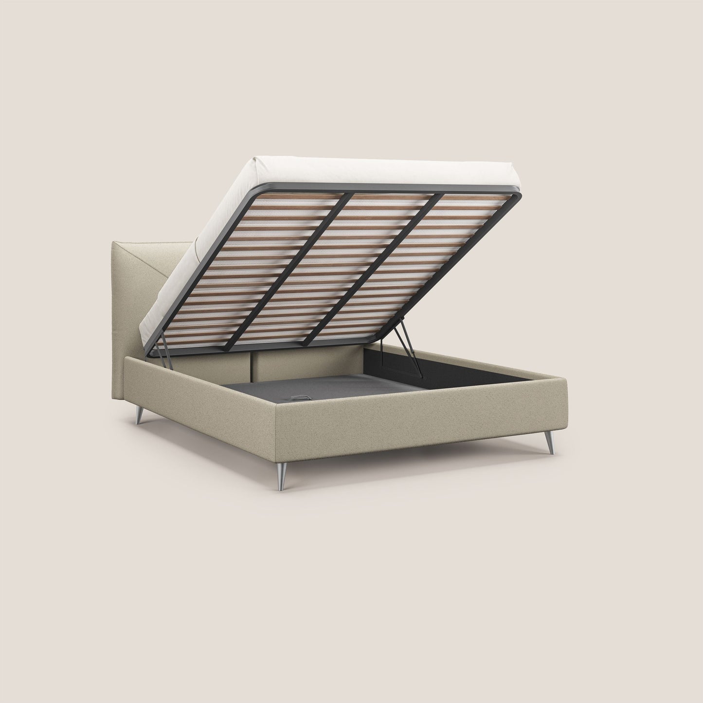 Adone letto imbottito contenitore a doppia pannellatura in bouclet impermeabile T07 beige 