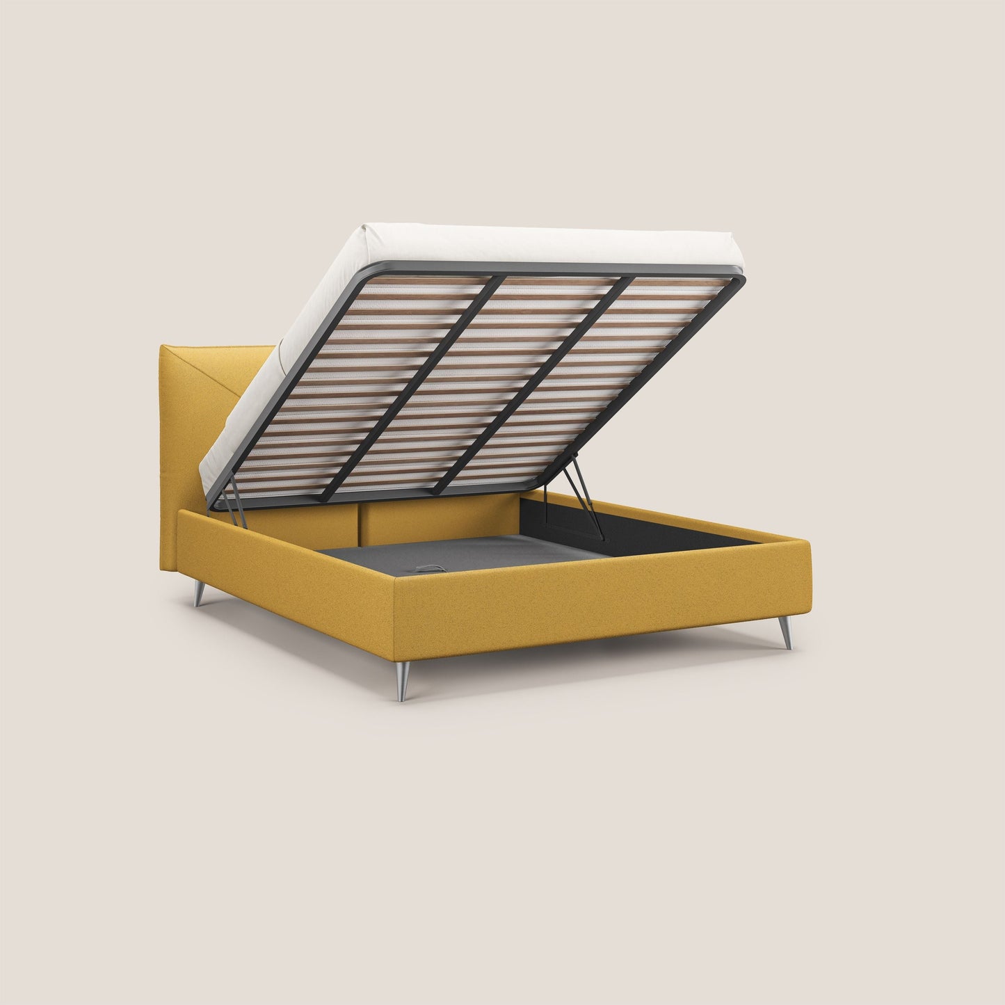 Adone letto imbottito contenitore a doppia pannellatura in bouclet impermeabile T07 giallo 