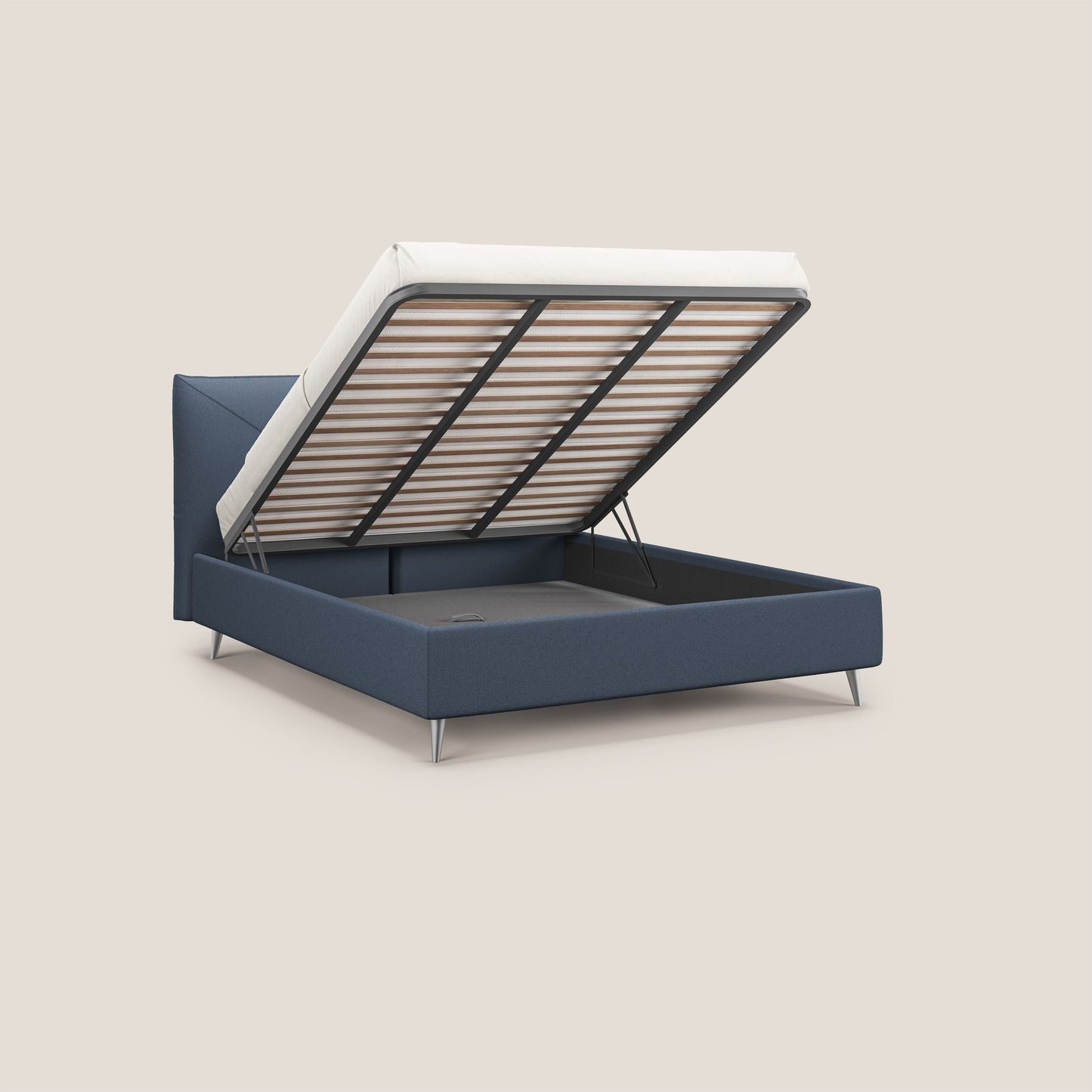 Adone letto imbottito contenitore a doppia pannellatura in bouclet impermeabile T07 blu 