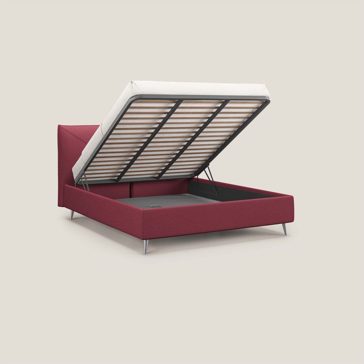 Adone letto imbottito contenitore a doppia pannellatura in bouclet impermeabile T07 rosso 