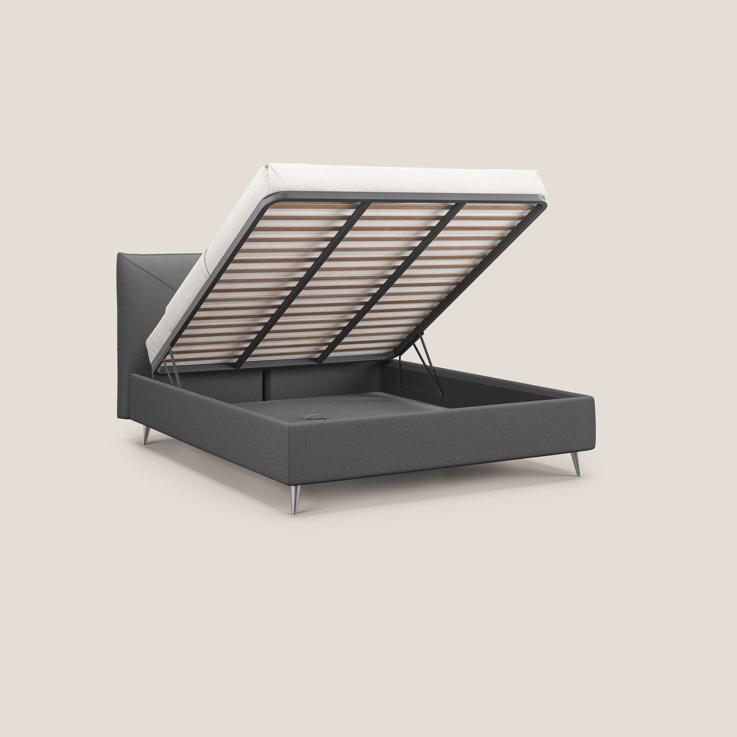 Adone letto imbottito contenitore a doppia pannellatura in bouclet impermeabile T07 antracite 