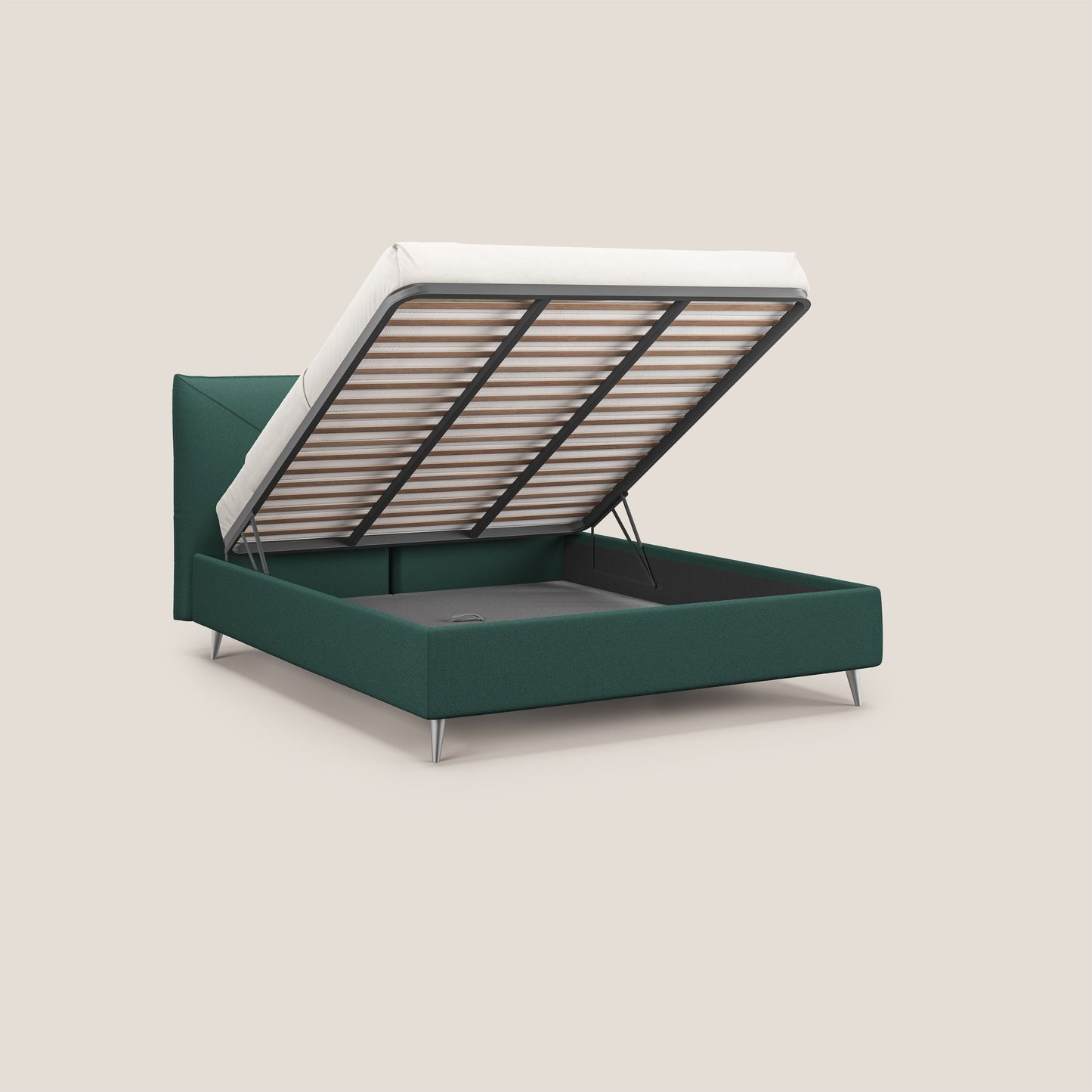 Adone letto imbottito contenitore a doppia pannellatura in bouclet impermeabile T07 verde 