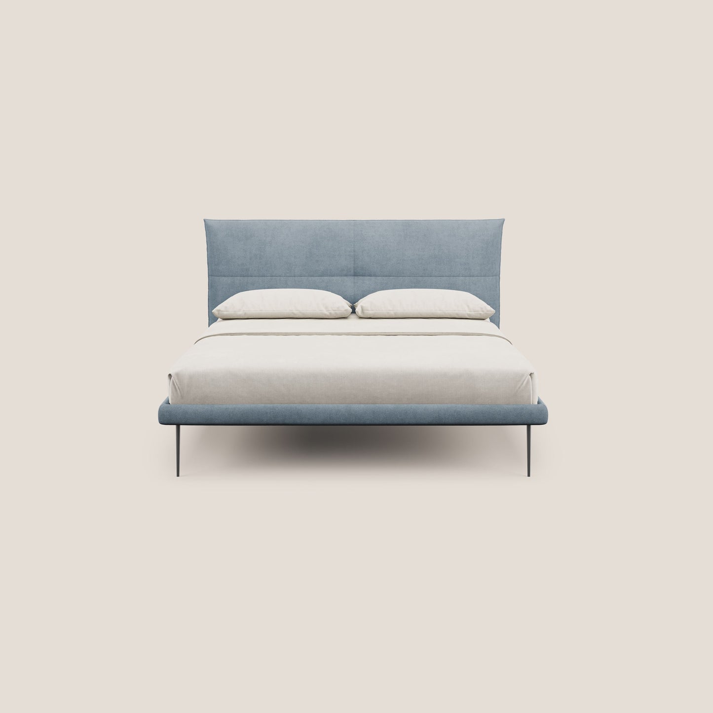 Akiko letto imbottito con piedi alti in metallo in tessuto impermeabile T02 carta da zucchero 