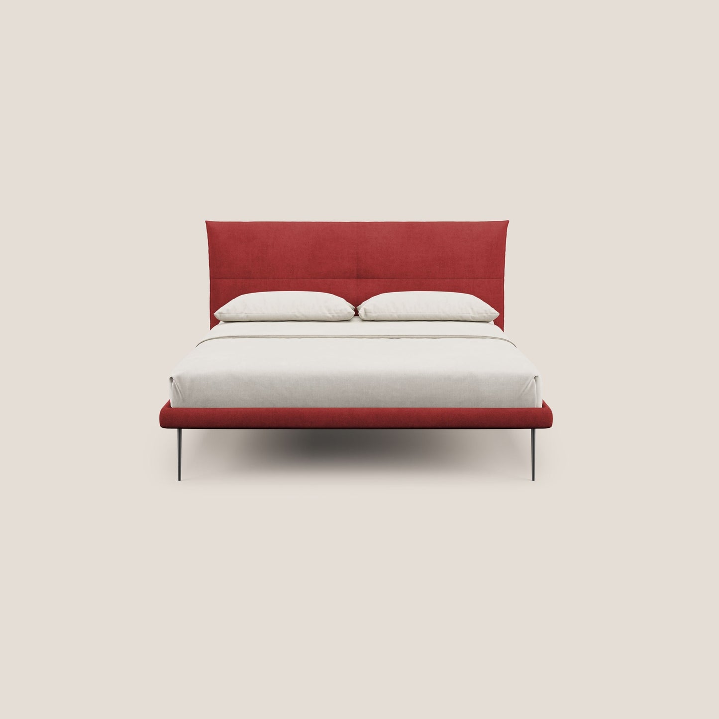 Akiko letto imbottito con piedi alti in metallo in tessuto impermeabile T02 rosso 