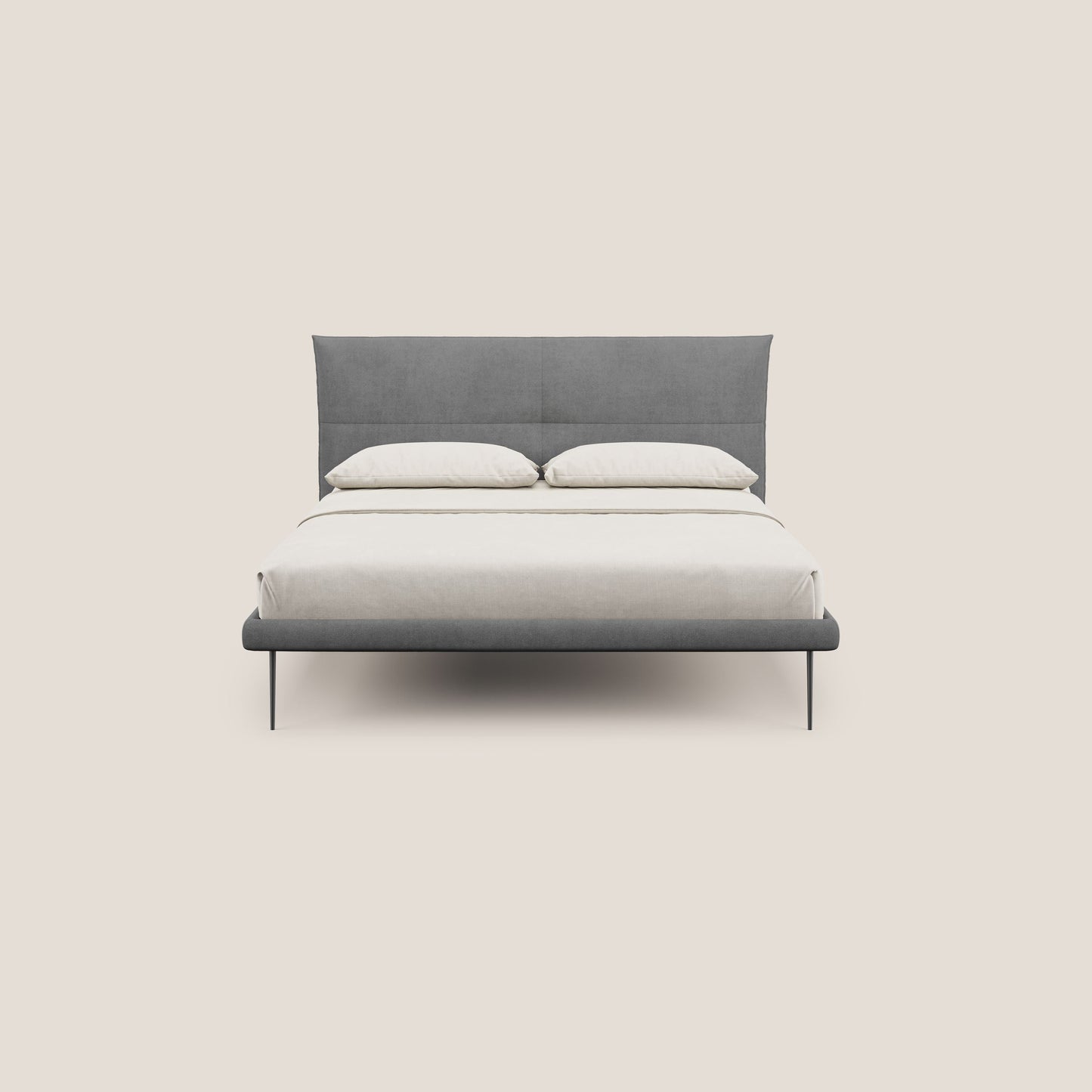 Akiko letto imbottito con piedi alti in metallo in tessuto impermeabile T02 grigio 