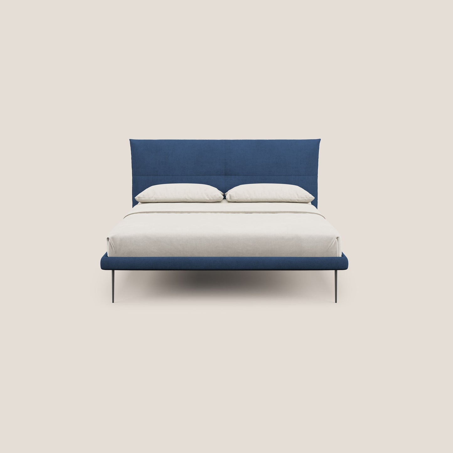 Akiko letto imbottito con piedi alti in metallo in tessuto impermeabile T02 blu 