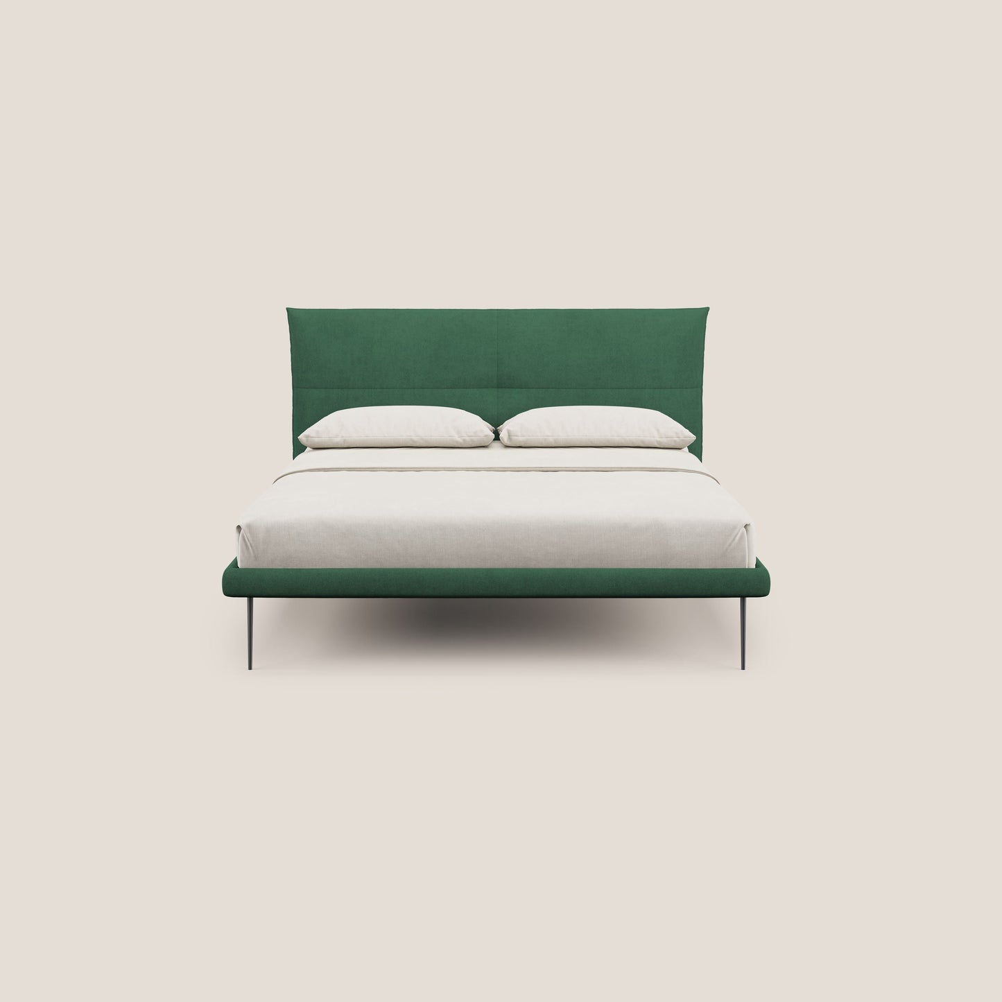 Akiko letto imbottito con piedi alti in metallo in tessuto impermeabile T02 verde 