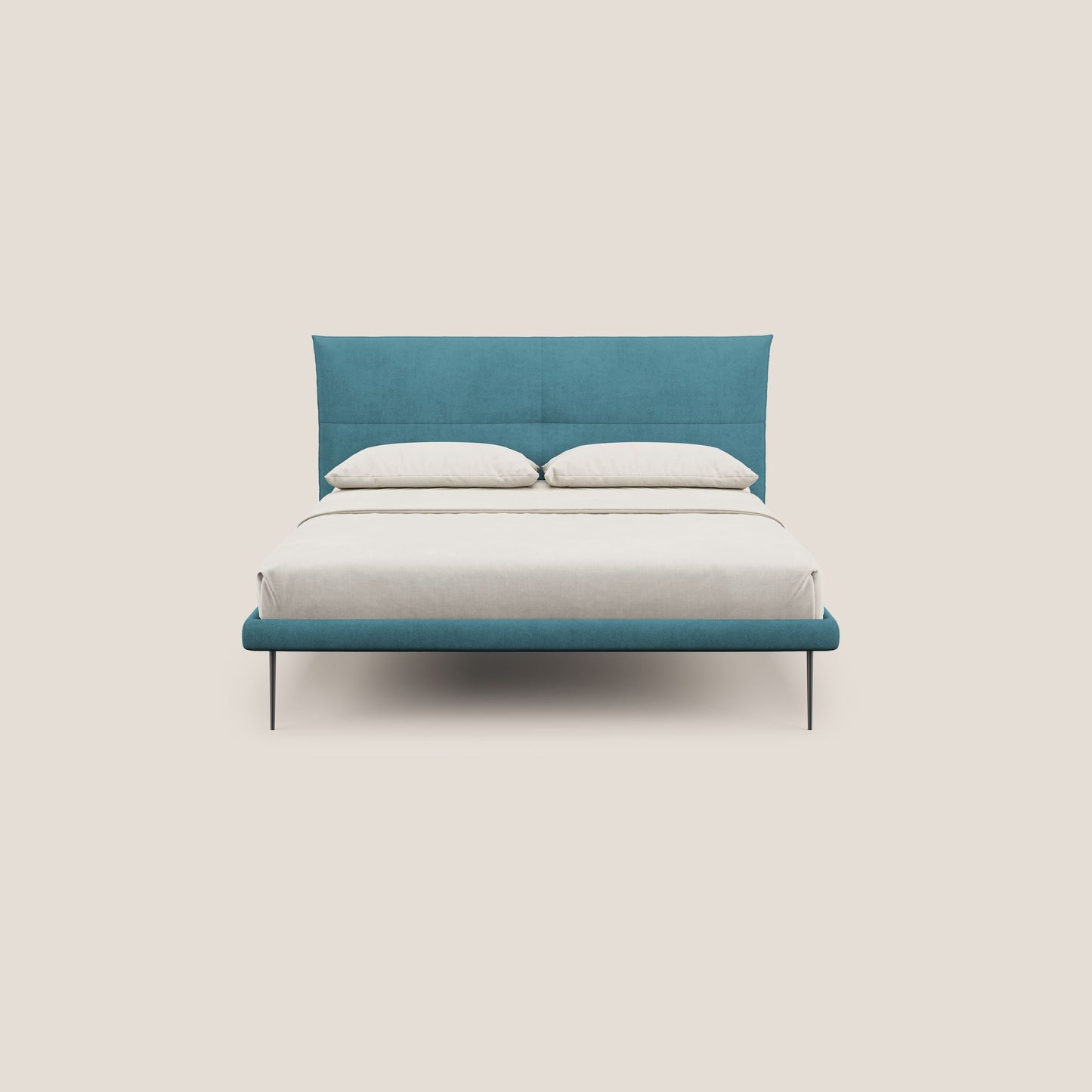Akiko letto imbottito con piedi alti in metallo in tessuto impermeabile T02 azzurro 