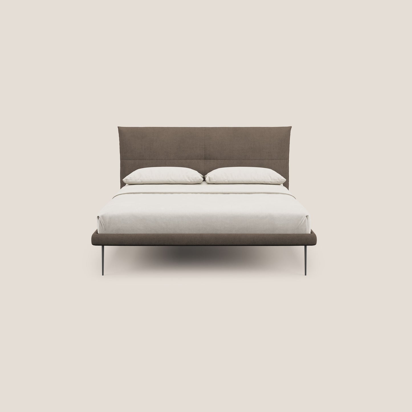Akiko letto imbottito con piedi alti in metallo in tessuto impermeabile T02 marrone 