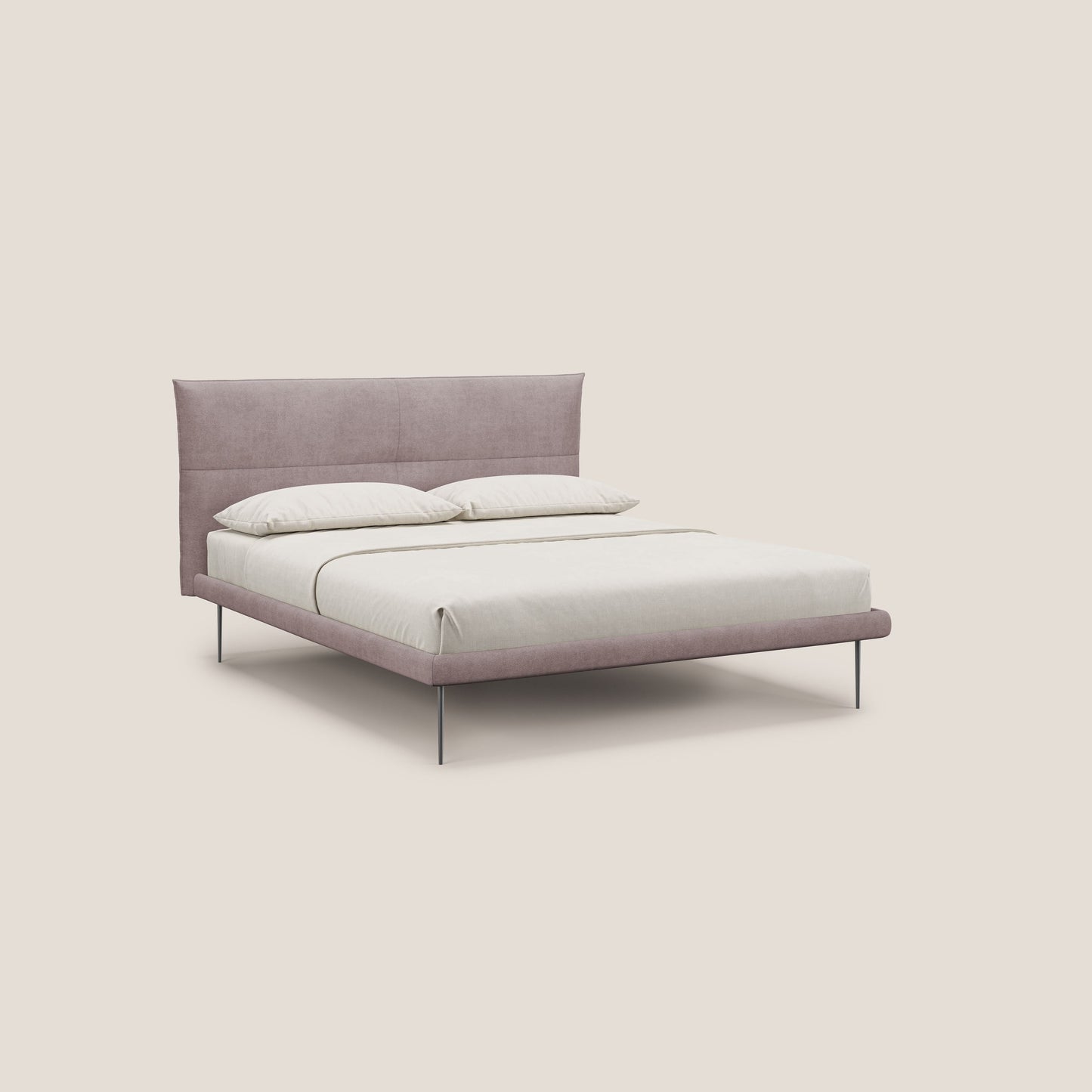 Akiko letto imbottito con piedi alti in metallo in tessuto impermeabile T02 rosa 
