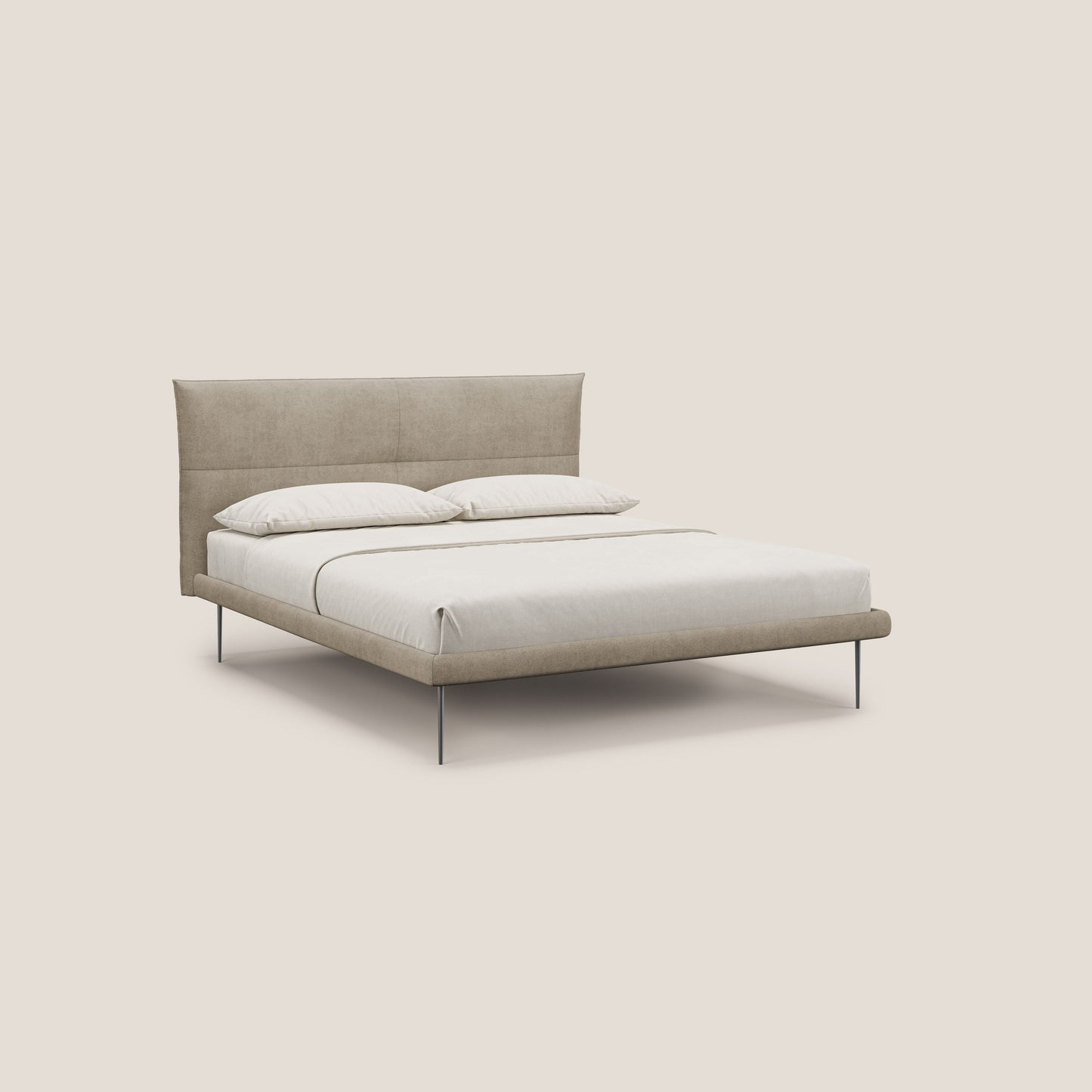 Akiko letto imbottito con piedi alti in metallo in tessuto impermeabile T02 beige 
