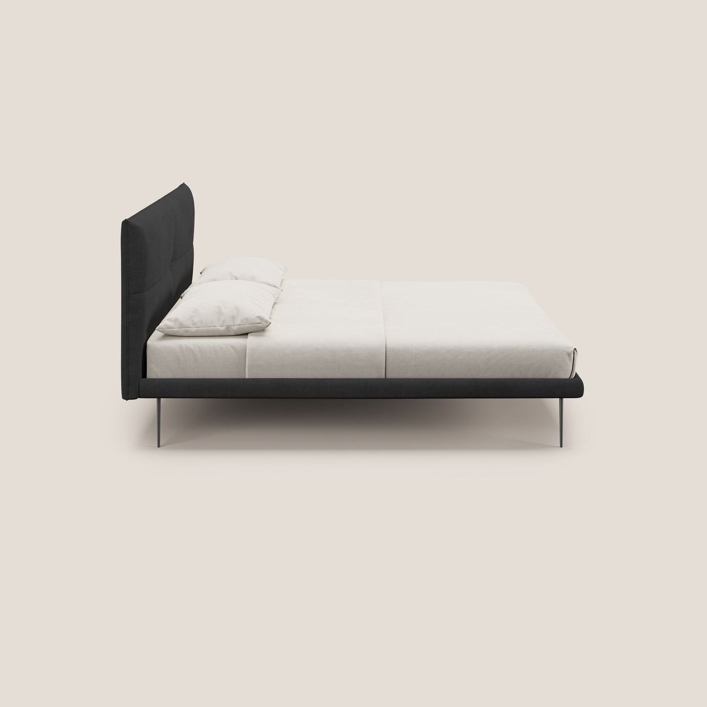 Akiko letto imbottito con piedi alti in metallo in tessuto impermeabile T02 nero 