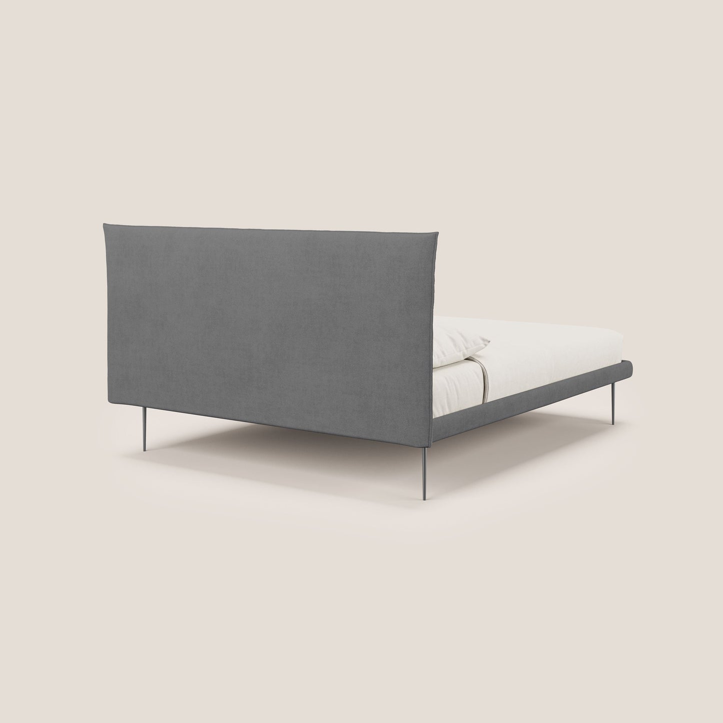 Akiko letto imbottito con piedi alti in metallo in tessuto impermeabile T02 grigio 