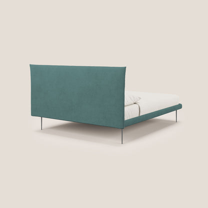 Akiko letto imbottito con piedi alti in metallo in tessuto impermeabile T02 petrolio 