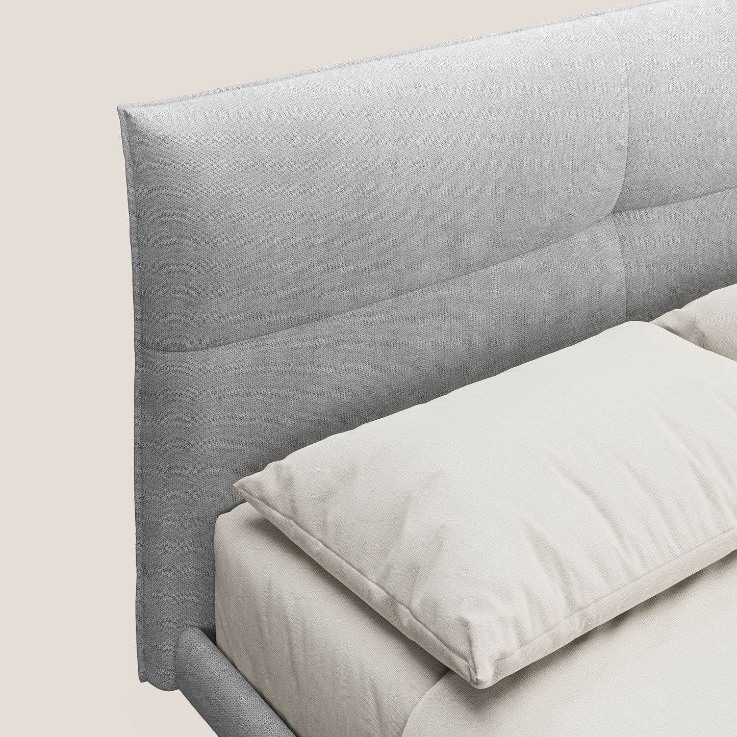 Akiko letto imbottito con piedi alti in metallo in tessuto impermeabile T02 grigio chiaro 