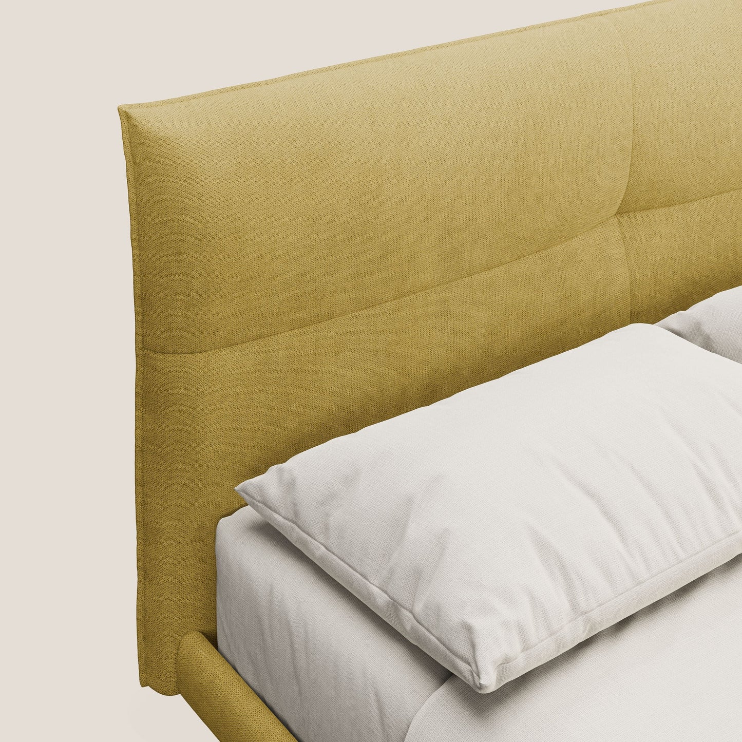 Akiko letto imbottito con piedi alti in metallo in tessuto impermeabile T02 giallo 