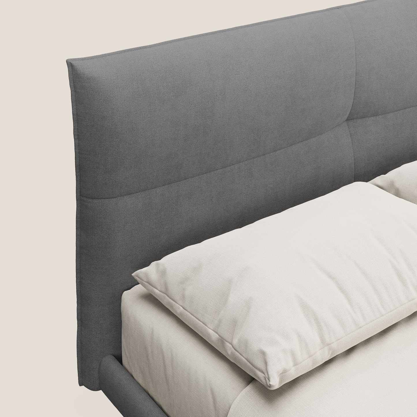 Akiko letto imbottito con piedi alti in metallo in tessuto impermeabile T02 grigio 