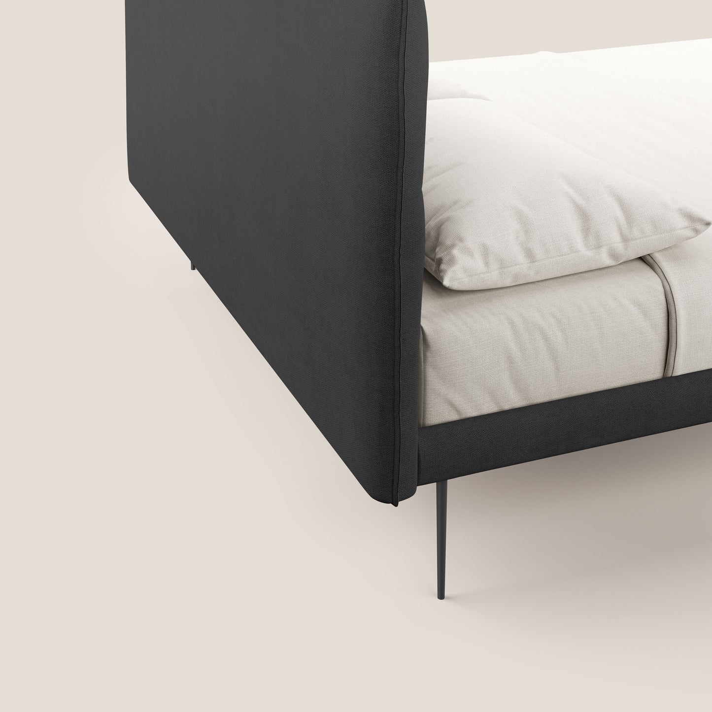Akiko letto imbottito con piedi alti in metallo in tessuto impermeabile T02 nero 