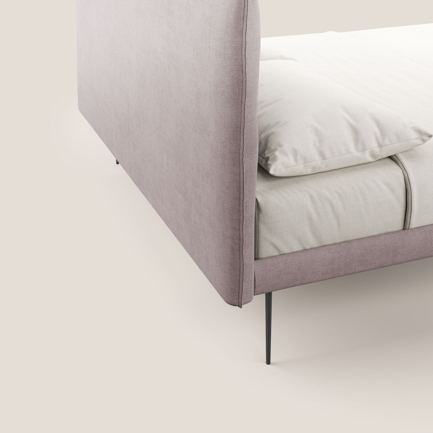 Akiko letto imbottito con piedi alti in metallo in tessuto impermeabile T02 rosa 