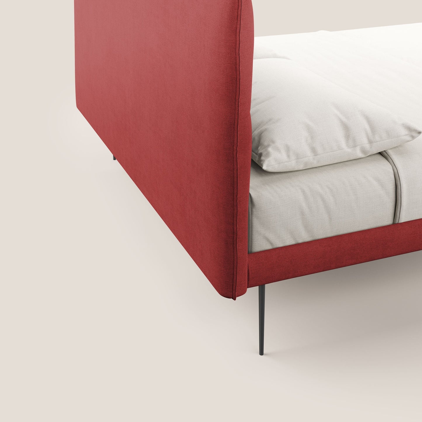 Akiko letto imbottito con piedi alti in metallo in tessuto impermeabile T02 rosso 