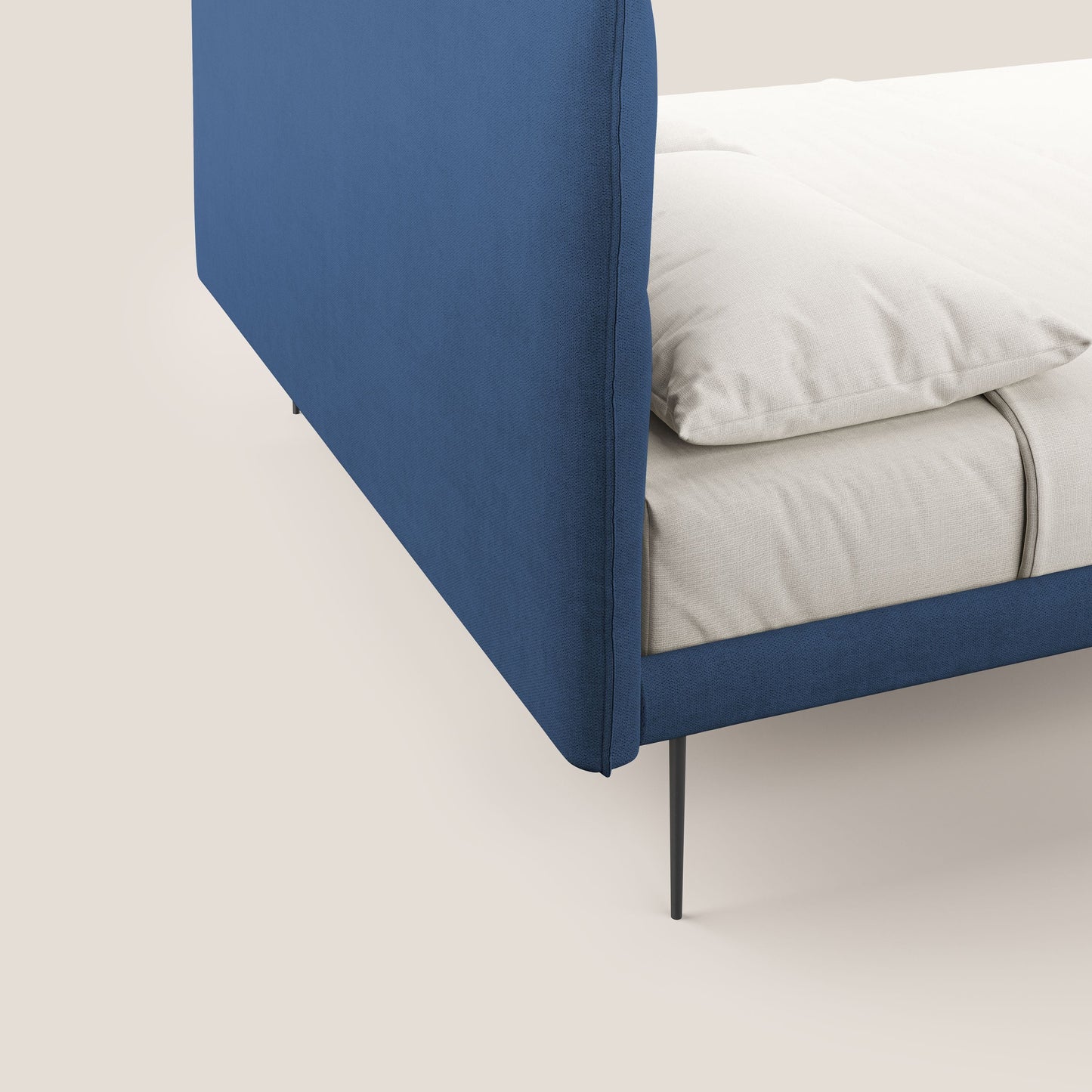 Akiko letto imbottito con piedi alti in metallo in tessuto impermeabile T02 blu 