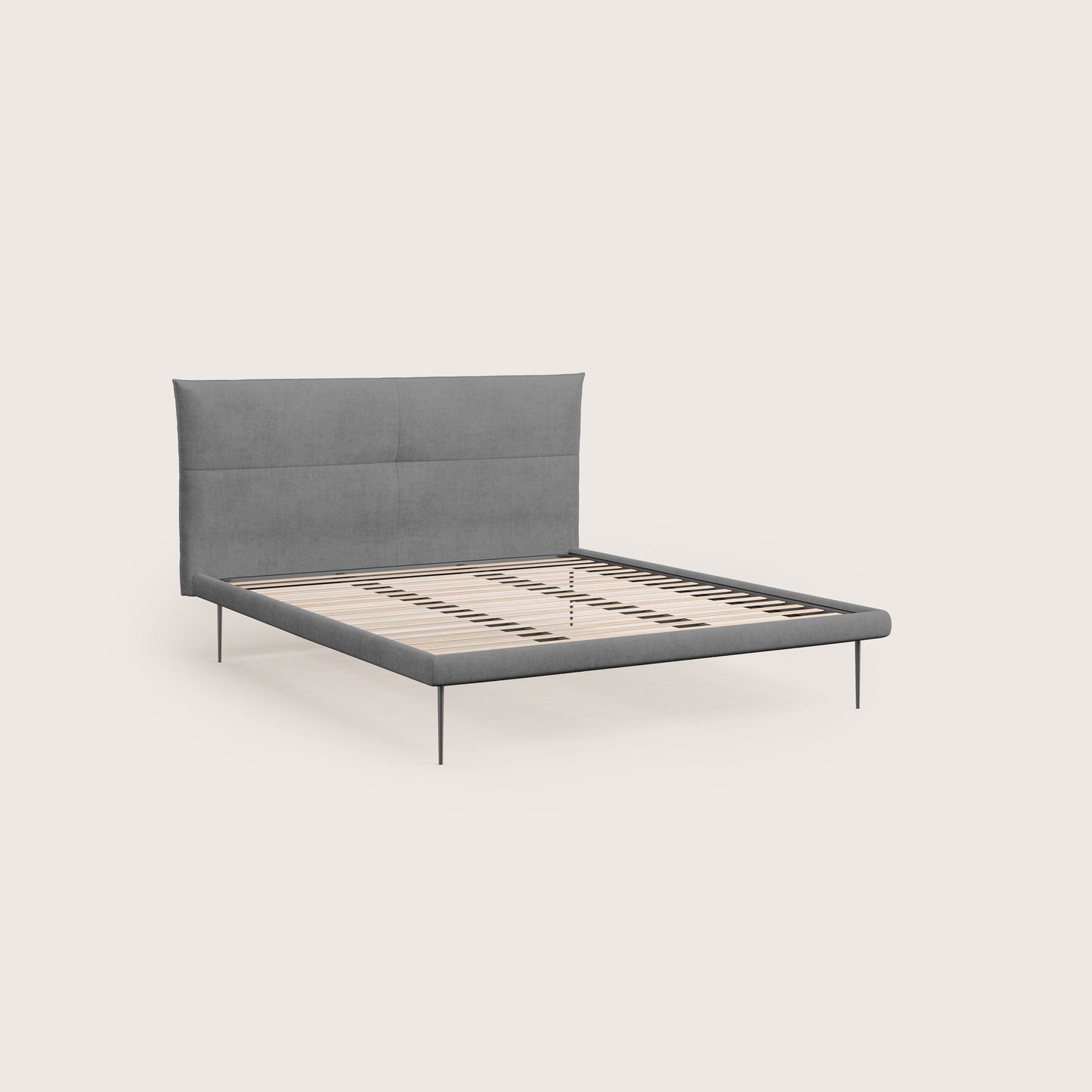 Akiko letto imbottito con piedi alti in metallo in tessuto impermeabile T02 grigio 
