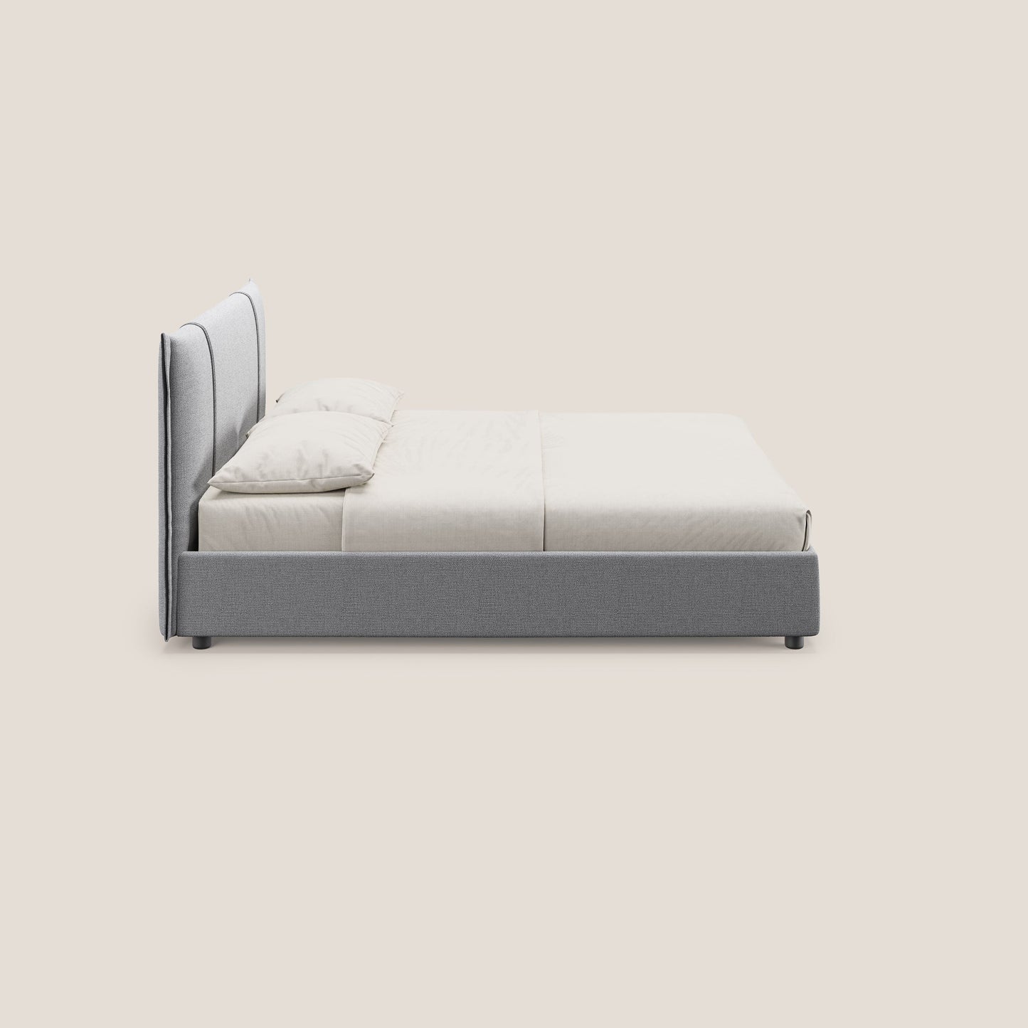 Alicia letto imbottito con vano contenitore in tessuto impermeabile T14 grigio chiaro 
