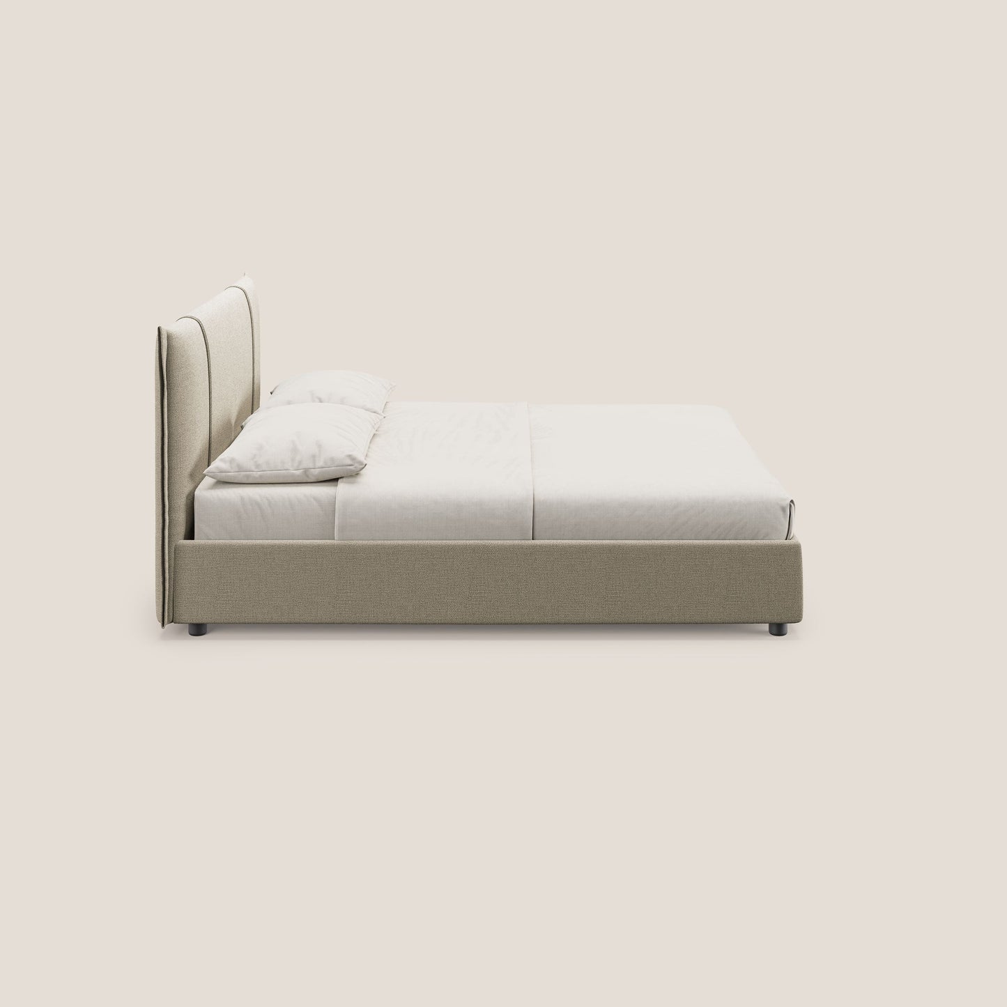 Alicia letto imbottito con vano contenitore in tessuto impermeabile T14 beige 